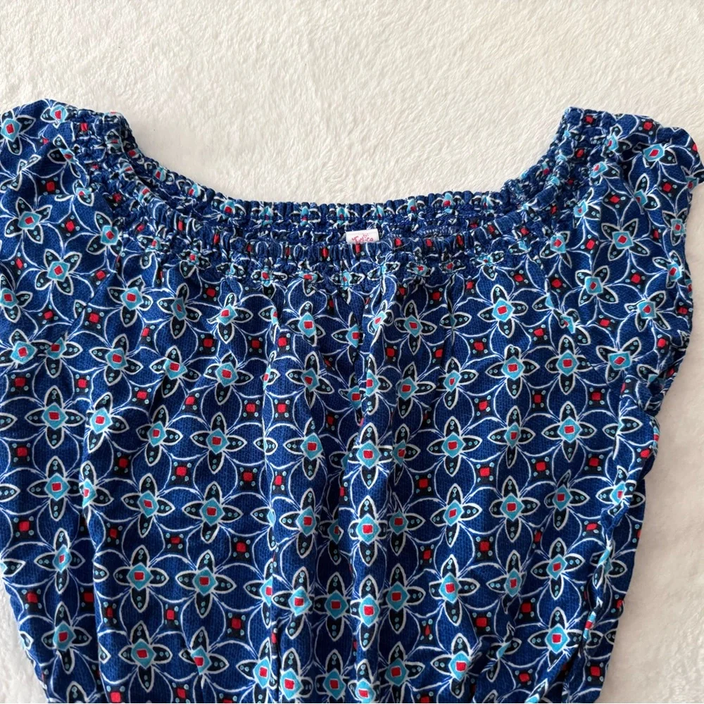 Justice blue floral smocked Summer Shorts Romper girls 14 - Picture 2 of 5